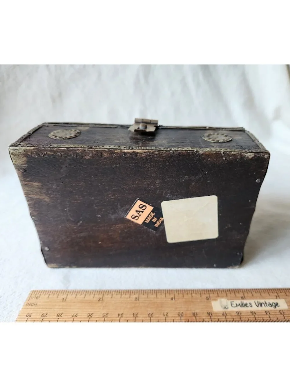 Vintage Small Treasure Chest Old Wooden Box With Brass Accents B